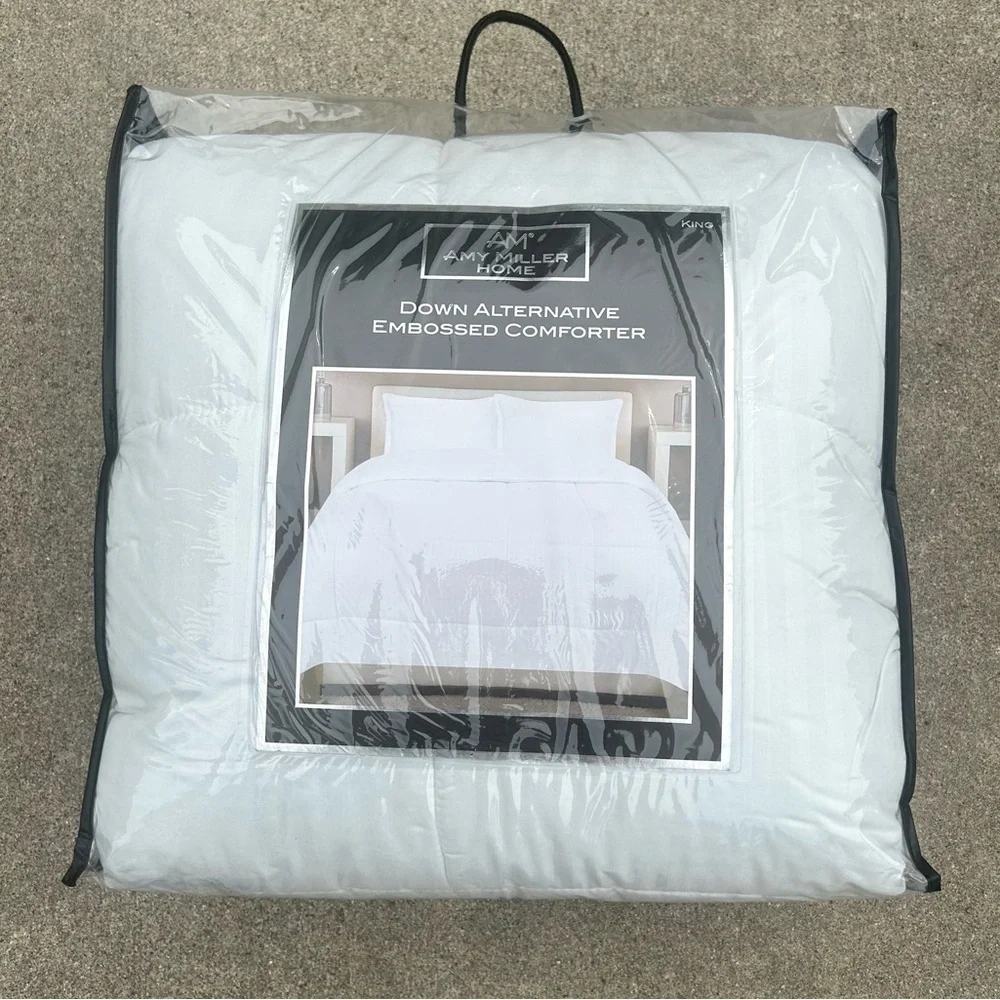 NEW Amy Miller Down Alternative Embossed Comforter White/Ivory Color King Size